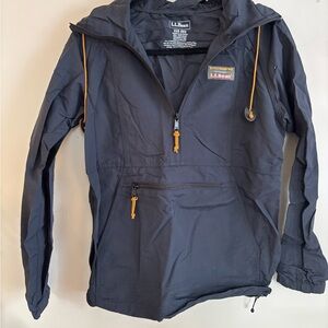 L.L. Bean Black Anorak Pullover Jacket with Yellow Accents